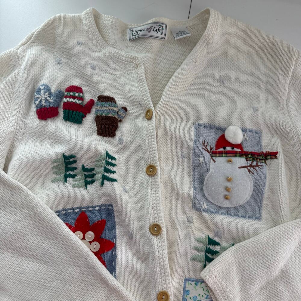SPICE OF LIFE Women's Vintage Holiday Christmas Sweater Cardigan Buttons Size L